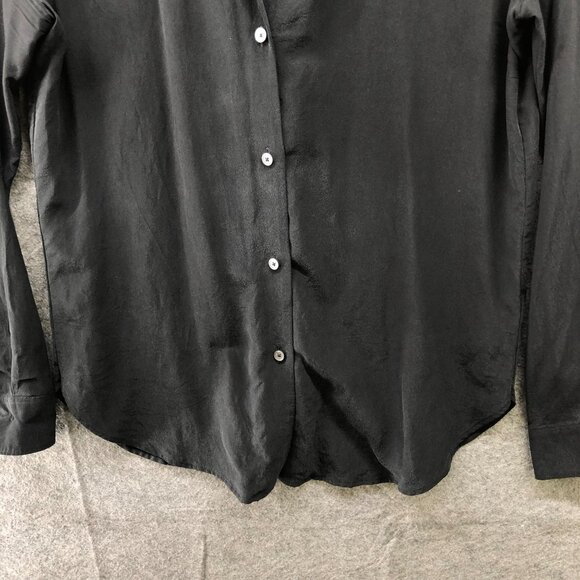 Babaton Black Silk Blend Shirt Womens XS Notch Collar Button Down Long Sleeve - Picture 4 of 9